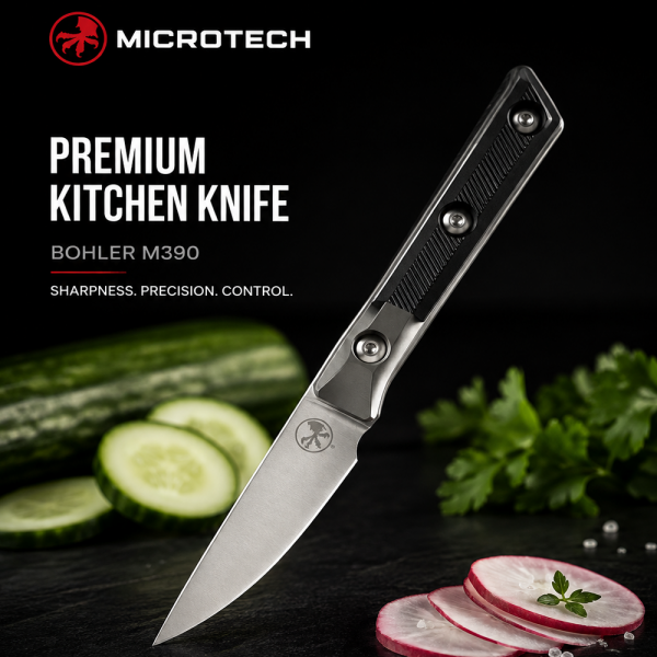 Универсален кухненски нож Microtech 131 Stonewash Standard, титаниева подложка, стомана BÖHLER M390MK